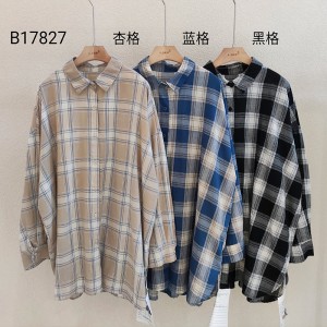 Laza elrendezés Minimalista stílusos, átlagos, szilárd színű, sávos, ellenőrizve túlméretezett 17827. Loose Cheesed Shirt